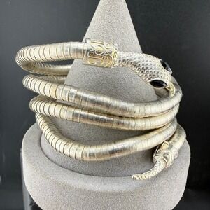 Snake Wrap Bracelet Silver Tone Black Eyes Flexible Coil Size 8